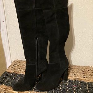 Black thigh high suede boots